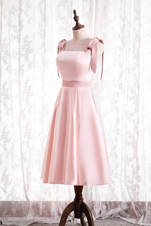 Satin Isabel Pink Homecoming Dresses A-Line Short Party Dress With Tie Shoulders DZ20246