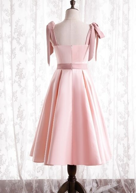 Satin Isabel Pink Homecoming Dresses A-Line Short Party Dress With Tie Shoulders DZ20246