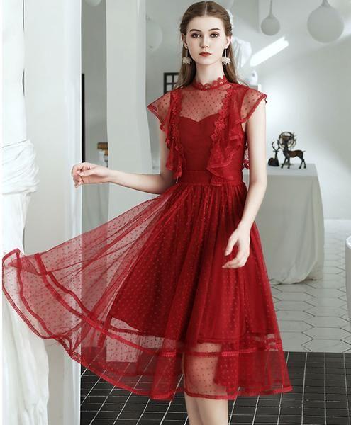 Burgundy Tulle Short Lace Homecoming Dresses Kenya Dress DZ2050