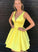 Yellow V Neck Short Dress June Homecoming Dresses DZ2085