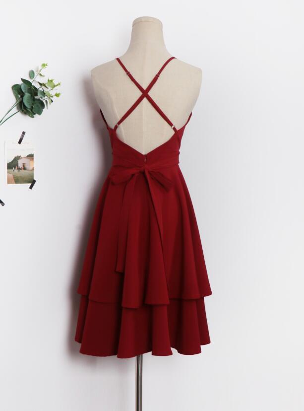 Beautiful Dark Chiffon Aria Homecoming Dresses Red V-Neckline Layers Women Dresses Fashion Women DZ2088