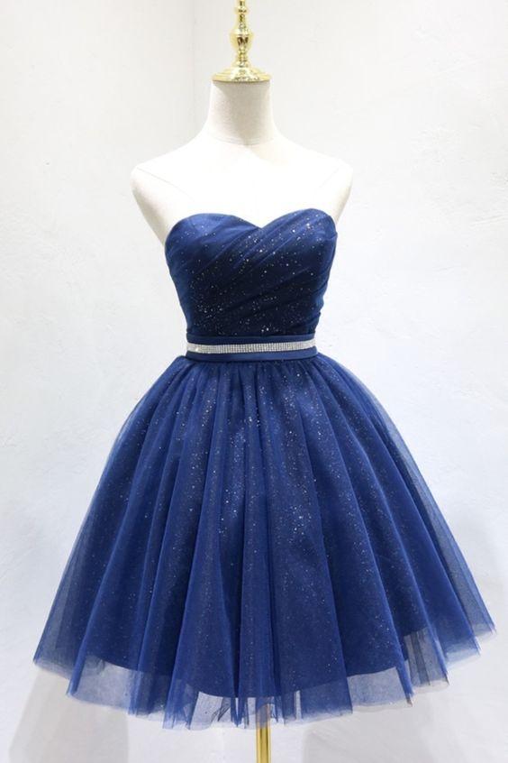 Sweetheart Navy Blue A-Line Short Party Homecoming Dresses Minnie Dress Sweet 16 Dress DZ21015