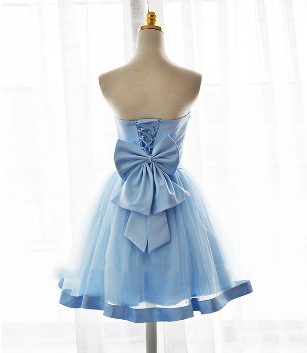 Alma Homecoming Dresses Light Blue Tulle Sweetheart With Bow Cute Party Dress Blue Short DZ21331