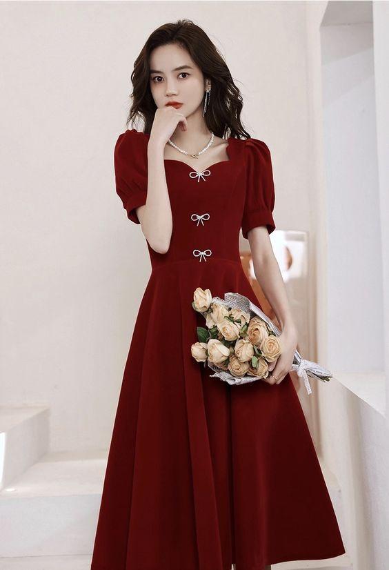 Sweetheart Graduation Dress Red Party Dress Carolina Homecoming Dresses Short Sleeve Custom Made DZ22285