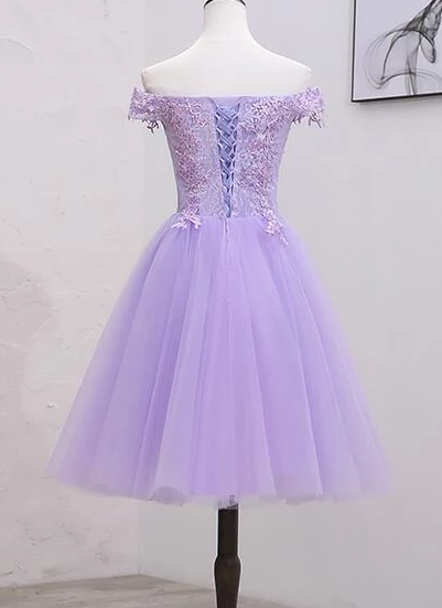 Light Purple And Tulle Off The Shoulder Short Party Dress Lace Cali Homecoming Dresses DZ2250