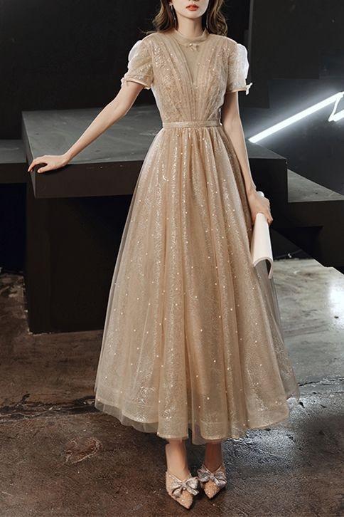 Vintage Style A-Line Champagne Party Kate Homecoming Dresses Dress Features With Short Sleeves DZ22636