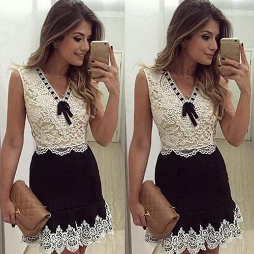 Womens Sexy Summer Patchwork Lace Cocktail Mariyah Homecoming Dresses Sleeveless Bowknot Party Mini Dress DZ22730