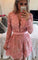 Long Sleeves V Neck Formal Lace Pink Homecoming Dresses Jazlene Evening Gown DZ22734