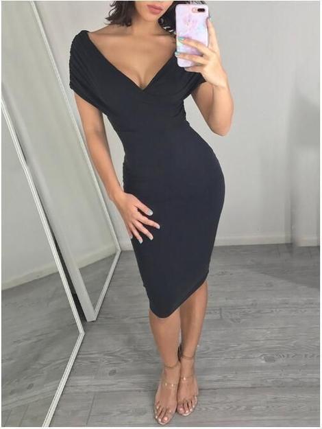Fashion Casual Sexy Deep V Neck Pure Haylie Homecoming Dresses Color Maxi Dresses Short DZ22945