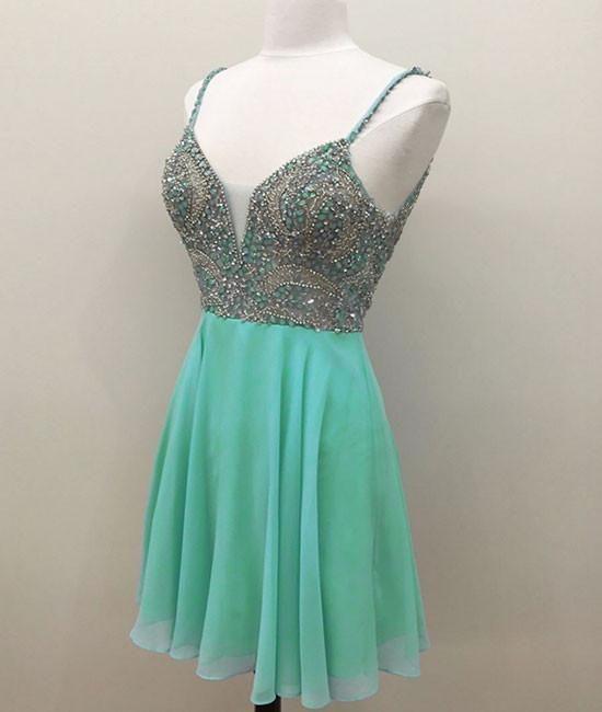 Kayden Homecoming Dresses Green V Neck Sequin Beads Short DZ23085