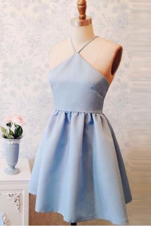Light Blue Open Back Straps Short Ximena Homecoming Dresses Cheap Party Gowns DZ23225