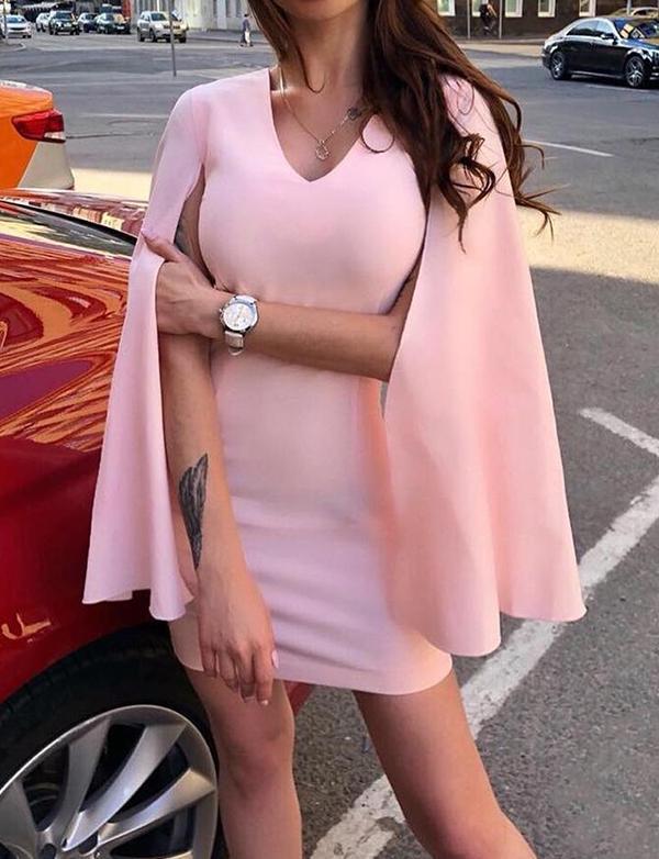 Beautiful Sheath V Neck Short Homecoming Dresses Pink Louisa Party Dress With Cloak DZ2325