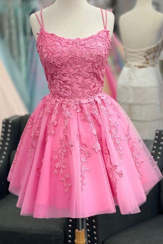 Pink Ada Homecoming Dresses Lace A-Line Hot Appliqued Short 16st Birthday Dress DZ23257