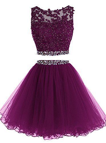Elegant Nancy Homecoming Dresses Two Piece Short Tulle Purple DZ234