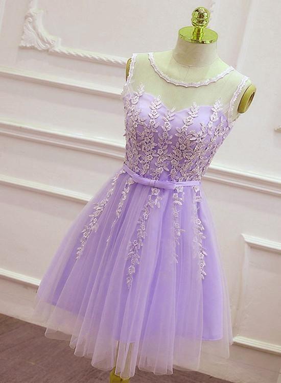 Cute Round Neckline Lace Madelyn Homecoming Dresses Knee Length Short Party Dress DZ23414