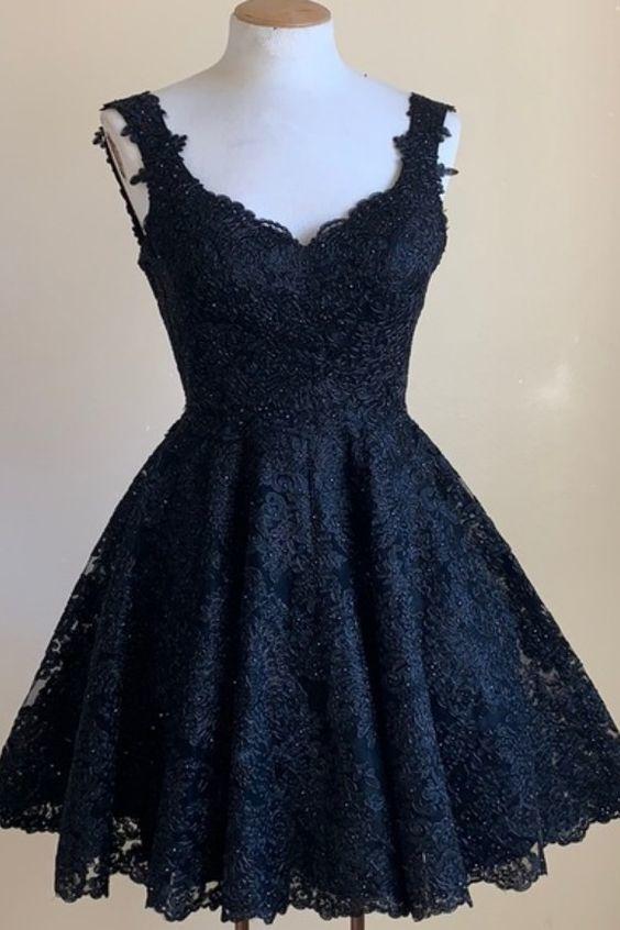 A-Line Lace Homecoming Dresses Kitty Short Navy Blue DZ23419