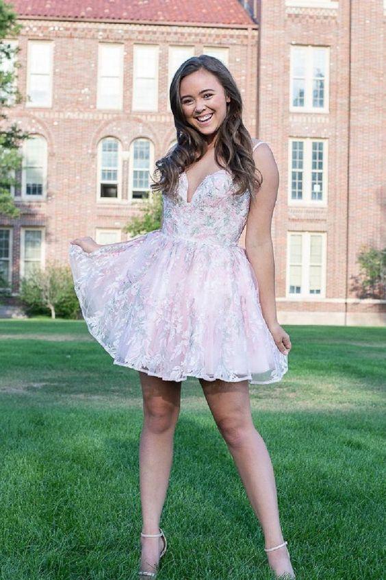 Lace Logan Homecoming Dresses Pink A-Line Short Dress For Your 2024 School Dancing DZ23672