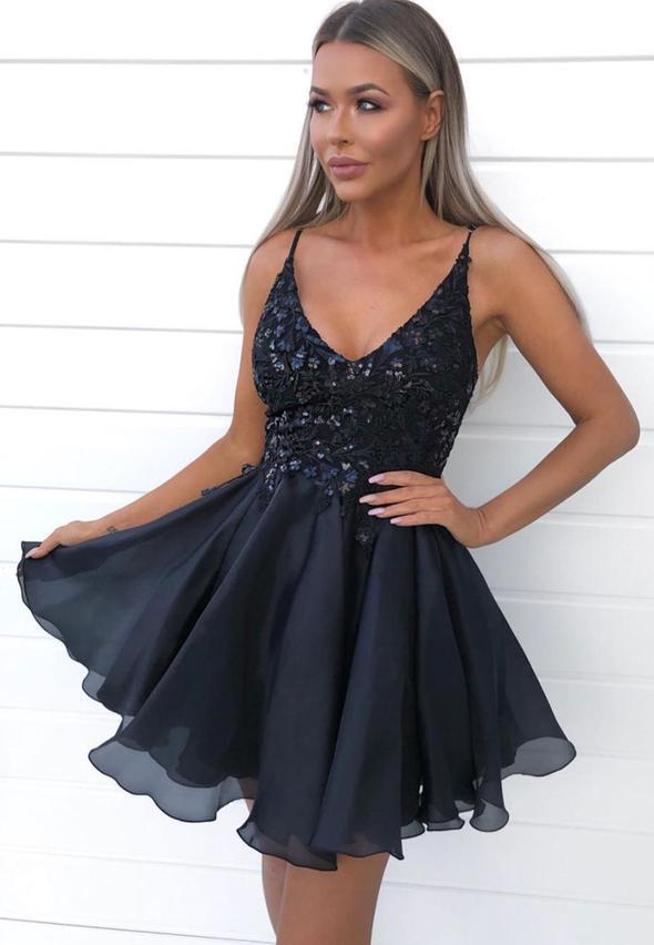Black V Homecoming Dresses Evangeline Neck Sequins Short DZ23755