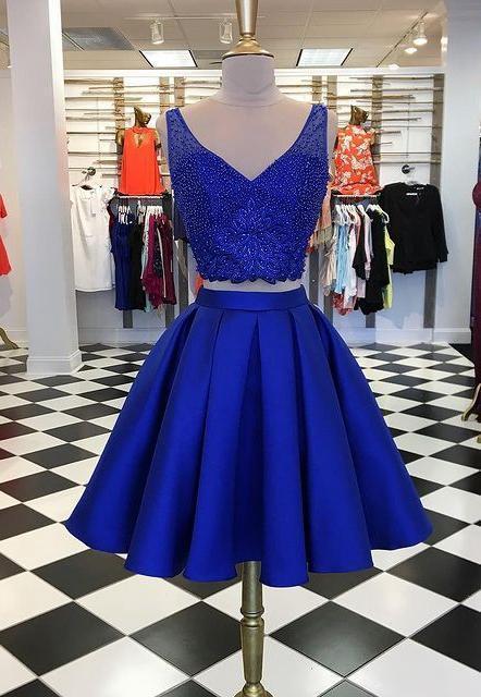With Beading Dakota Two Pieces Royal Blue Homecoming Dresses Top Dance Dresses DZ23948