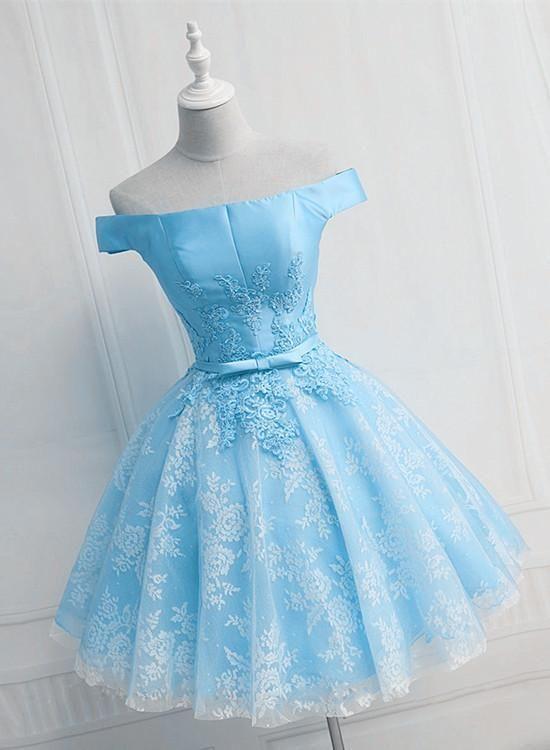 Light Blue And Short Party Dress Lace Brianna Homecoming Dresses Satin Blue DZ24265