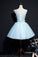Princess Homecoming Dresses Ciara Blue A-Line Short With Flowers DZ24332