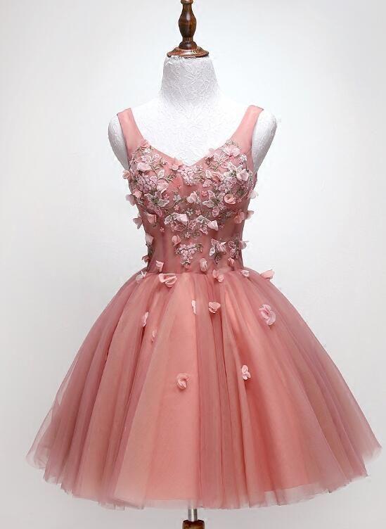 Cute Dark Pearl Homecoming Dresses Pink Dixie Knee Length V-Neckline Flower DZ2437