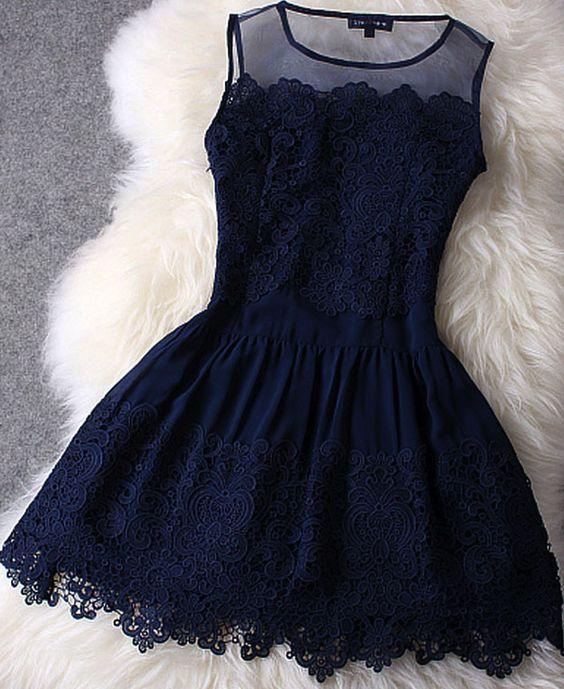 Dark Navy Blue Lace Rhoda Homecoming Dresses Simple Princesses Dress Casual Short Dress DZ2558