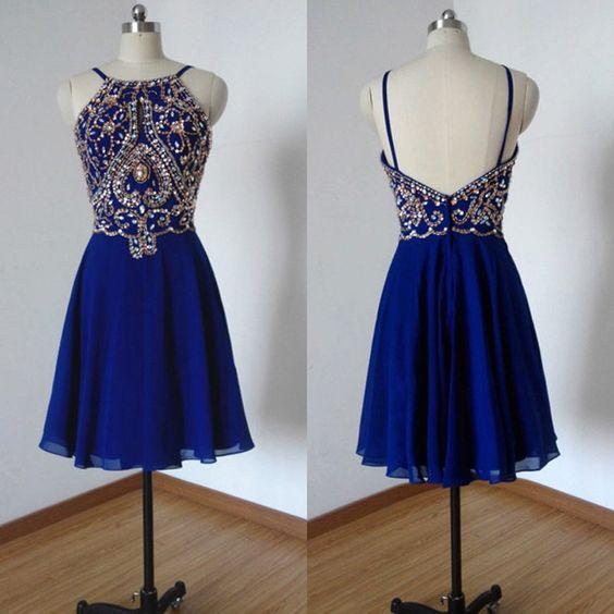 Royal Blue Homecoming Dresses Briley Open Back Rhinesstone Aline Short Dress Party Dress DZ2603