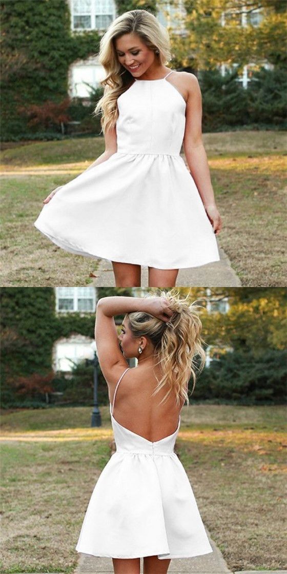 Simple Square Neck Backless Spaghetti Straps White A Line Homecoming Dresses Mallory Short DZ2630