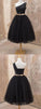 Cute One Shoulder Black Tulle Short Homecoming Dresses A Line Fatima With Metal Belt DZ2689