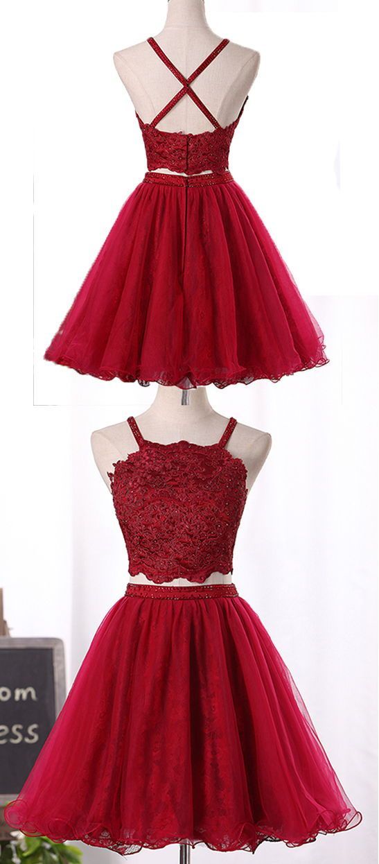 Wine Red Two Piece Tulle And Brielle Lace Homecoming Dresses Lovely Party Dresses 2024 DZ2713