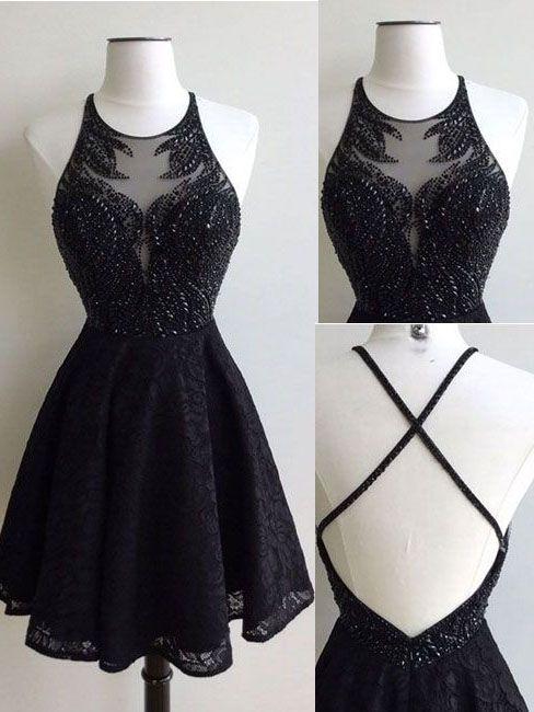 Black - Beads Criss Kennedy Lace Homecoming Dresses Back DZ2784