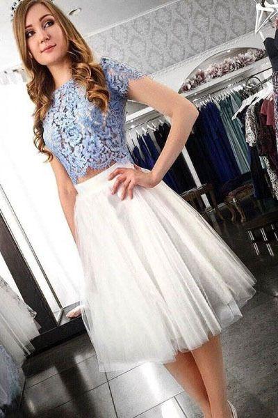 Two Piece Top Homecoming Dresses Lace Raelynn Short DZ2890