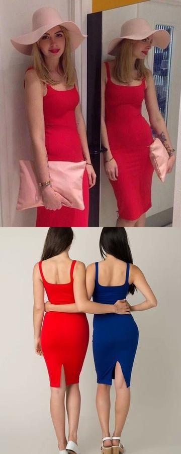 Simple Square Red Knee Length Tight Party Dress Jaelynn Homecoming Dresses Charming DZ3058