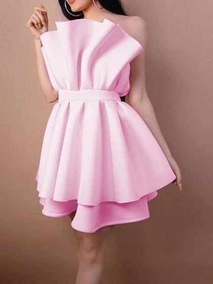 Bandeau Ruffle Trim Open Pink Layla Homecoming Dresses Back Chic Women Mini DZ3273