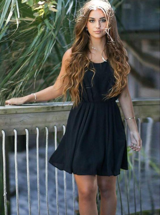 Simple A-Line Scoop Neckline Sleeveless Lace Chiffon Chloe Homecoming Dresses Black With DZ3449