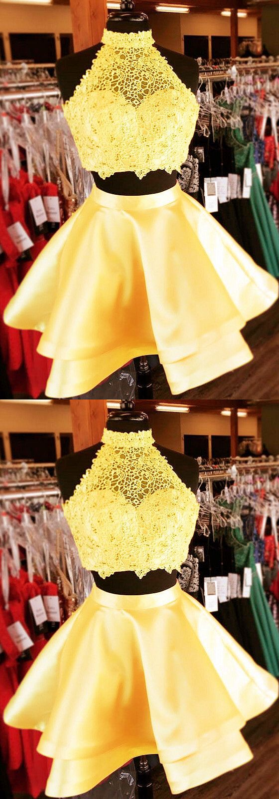 Two Piece Caitlin Homecoming Dresses Short Dresses Yellow DZ3551
