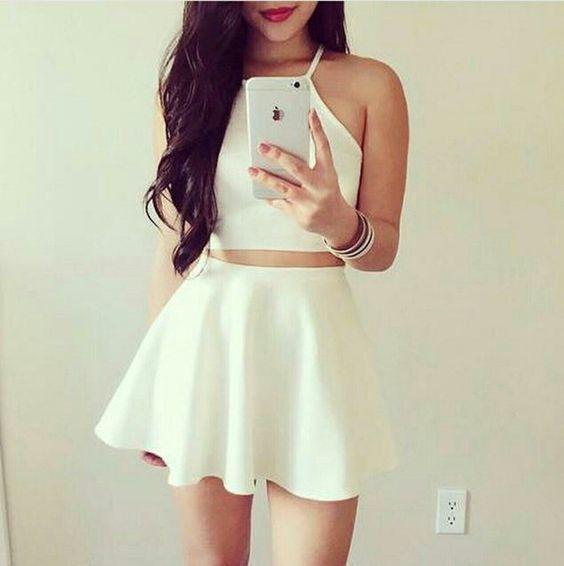 White Short Homecoming Dresses Laila Two Pieces Simple DZ3565