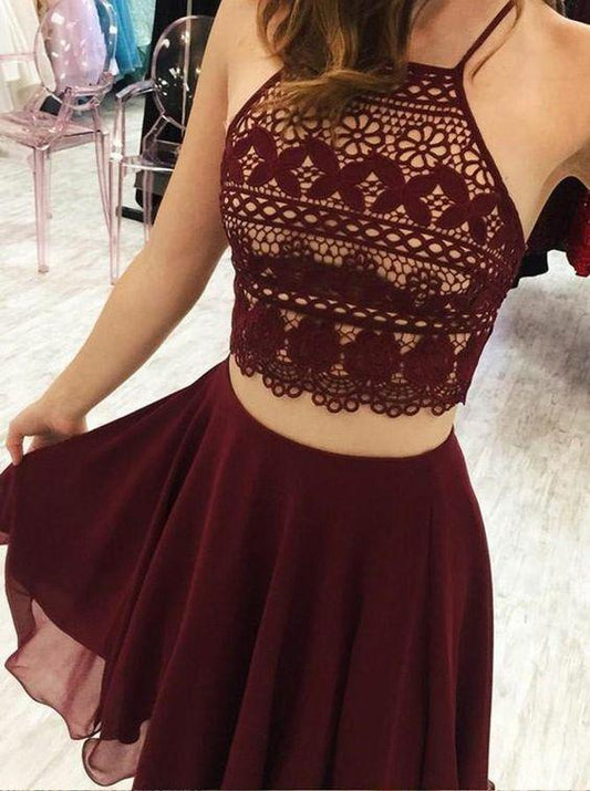 Two Piece Short Kinley Homecoming Dresses Burgundy DZ378