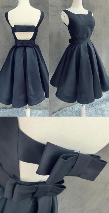Simple Dark Navy With Bowknot Open Back Dress Carmen Cocktail Homecoming Dresses DZ3905