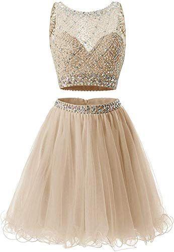 Short Juniors Two Piece Dress Joanna Homecoming Dresses A Line Short Tulle Beaded Sequins Party Dresses DZ3927