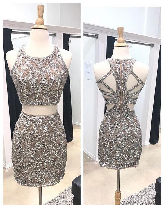 Two Piece Beaded Sheath Homecoming Dresses Nicky Open Back DZ3996