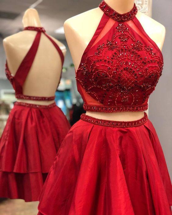 Two Piece Short Red With Homecoming Dresses Kyleigh Backless DZ4037