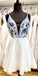 Cute Short Homecoming Dresses Kenley Whtie And Blue Floral Embroidery Short Dress DZ4047