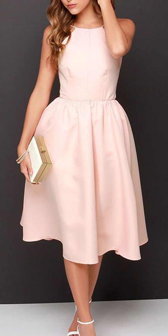 Simple A-Line Backless Tea Length Party Dress Pink Lila Homecoming Dresses DZ4099