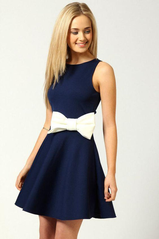High Quality Navy Blue Mini Dress Round Collar Clothing Suzanne Homecoming Dresses Satin Cocktail DZ4170