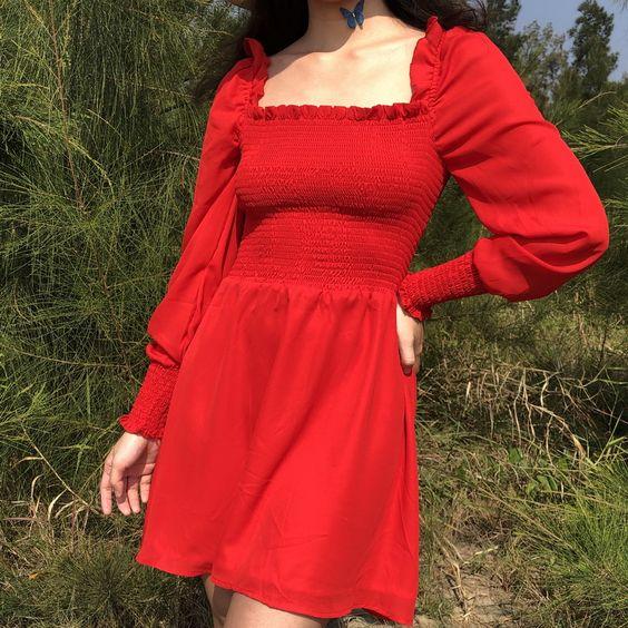 Red Square Neck With Homecoming Dresses Mara Long Sleeve DZ4225