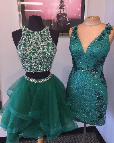 Elegant Short Beaded Tulle Party Gown Green Homecoming Dresses Ashanti Two Piece Dress DZ4360