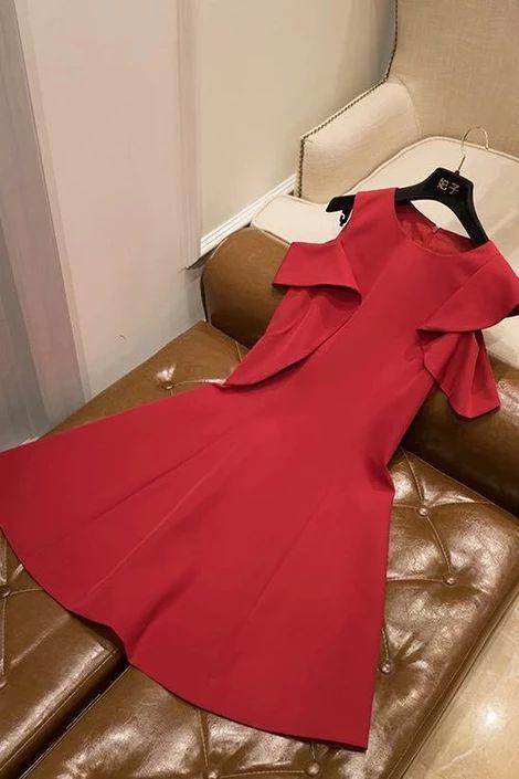 Satin Homecoming Dresses A Line Gemma Red Short Cute Short Sleeves Dress DZ4446