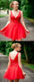 Simple V Neck Amelia Homecoming Dresses Straps Red DZ4522